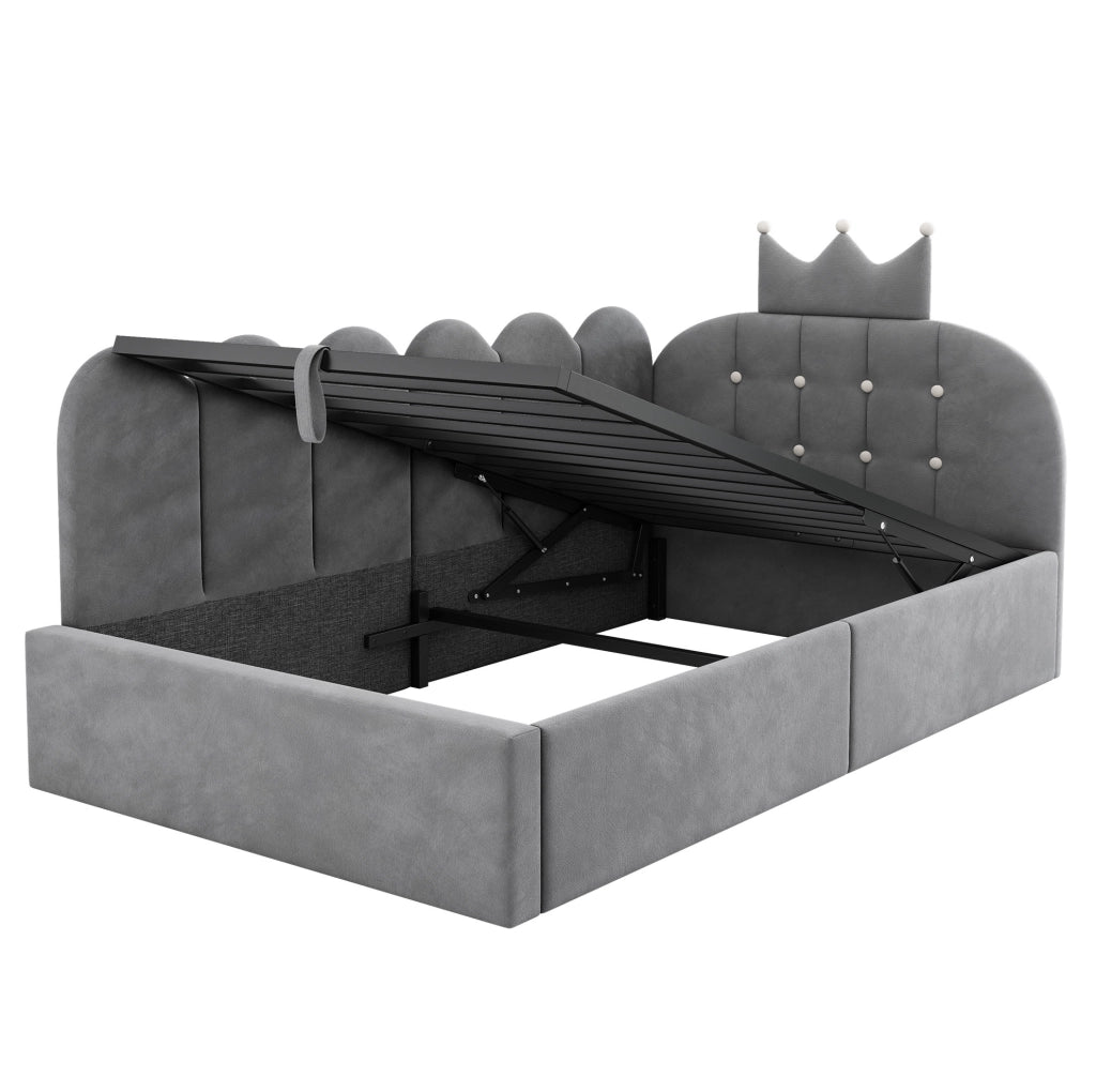 Letto da giorno imbottito 90x200 cm con contenitore idraulico; velluto grigio