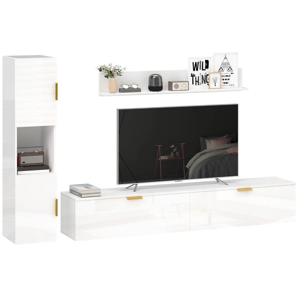 Mobile TV sospeso a parete con ante ribaltabili ¨C Xylo ¨C 180 cm bianco lucido