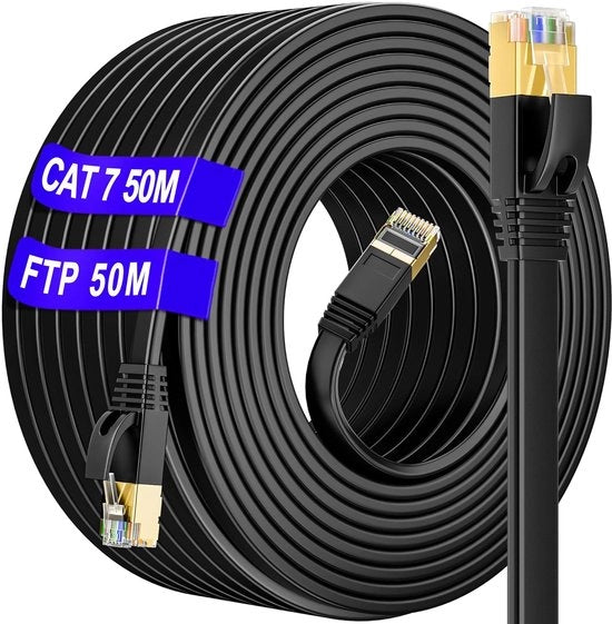Cavo Ethernet 50m Cat 7 Esterno Interno Tipo SSTP Cavo Internet di Alta Velocità RJ45 Cavo Lungo 10Gbps 600MHz Impermeabile Protezione Antinterferenza Cavo LAN Switch Router