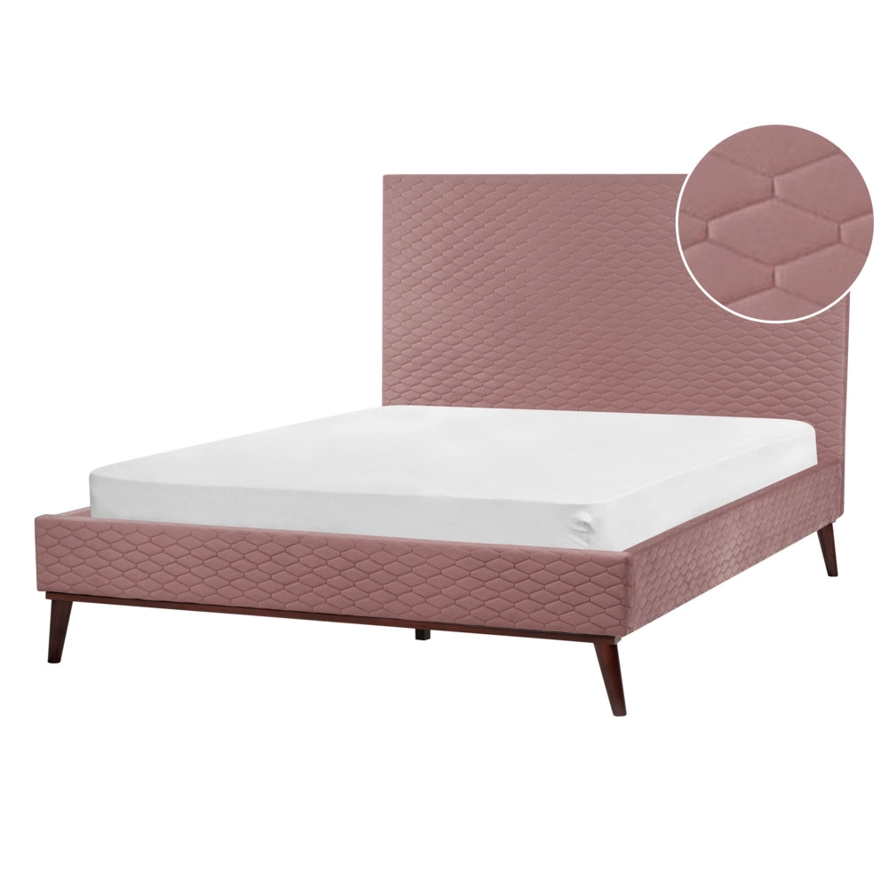 Letto imbottito in velluto rosa 140 x 200 con struttura imbottita a nido d'ape trapuntato stile classico