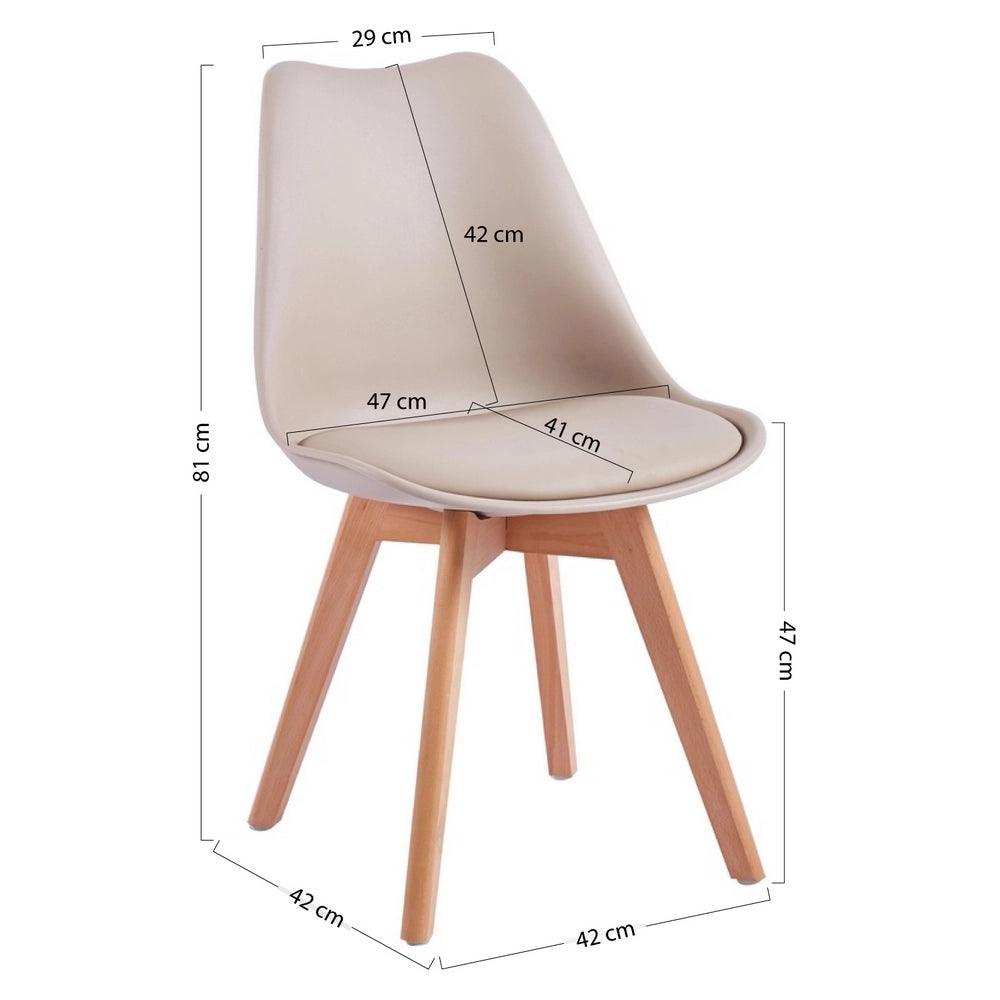Set 4 sedie moderne beige con cuscino e gambe in legno modello Candice