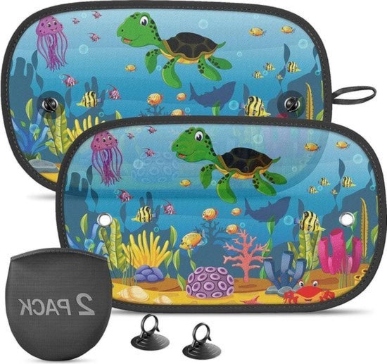 Ombrellone per Auto Bambino - Protezione UV - 2 Pezzi - Design Tartaruga - Con Attacchi - 51 x 31 cm