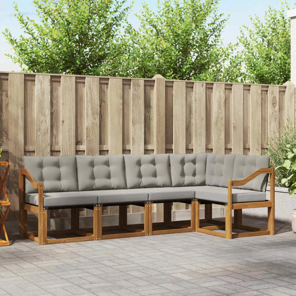 Set di divani da esterno 5 pcs Grigio Naturale e Chiaro