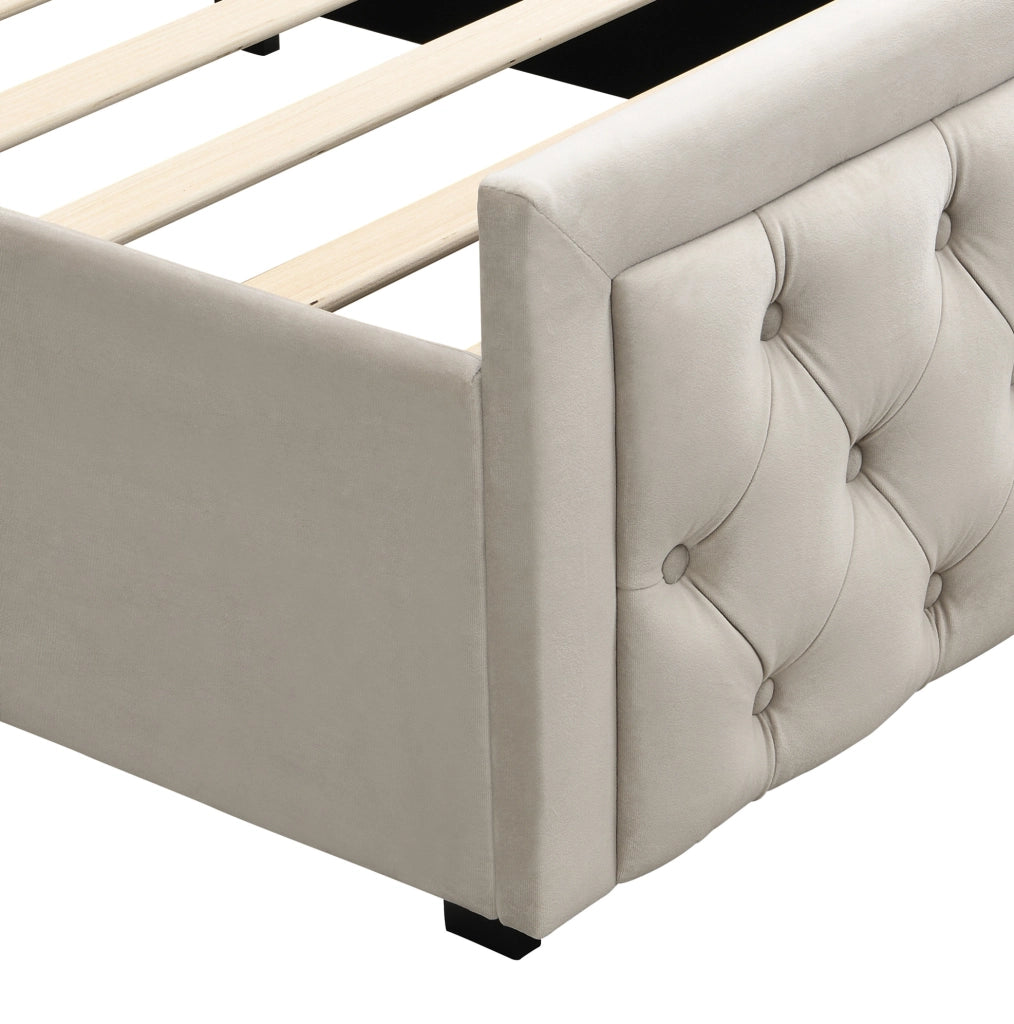 Letto singolo per bambini 90x200 cm con contenitore; velluto beige