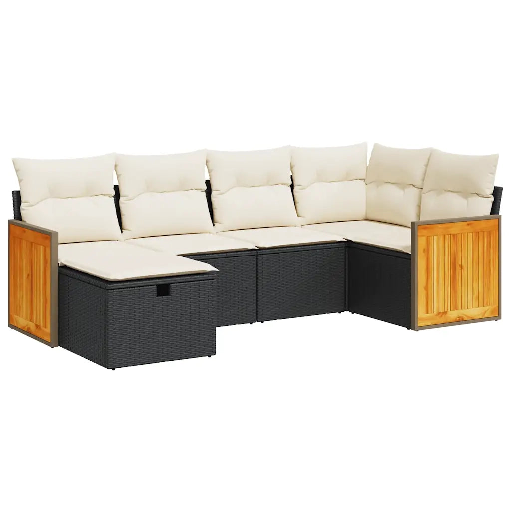 vidaXL Set Divano da Giardino 6 pz con Cuscini Nero in Polyrattan