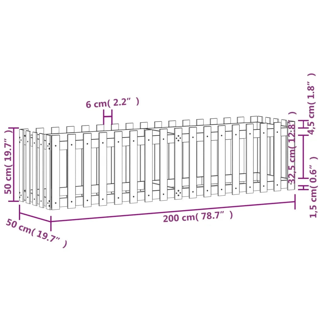 Fioriera da Giardino-Vaso da Esterno-Contenitore per Piante Recinzione 200x50x50cm Pino Impregnato