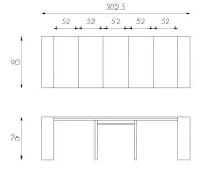E-STYLO Consolle allungabile con top nero in MDF laccato antigraffio e gambe nero in MDF laccato antigraffio, 90cm X 42,5/302,5cm H. 76cm.