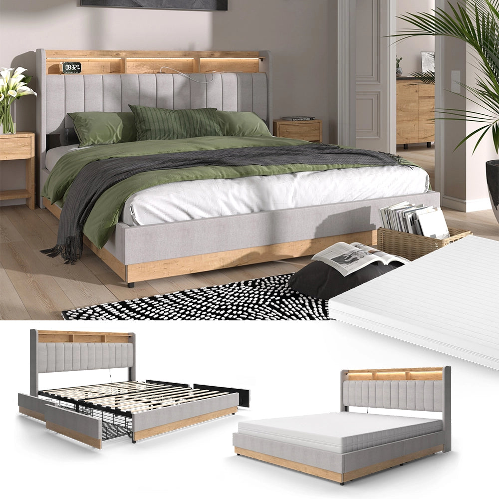 Vitalispa Letto imbottito Grigio 180x200 cm con materasso