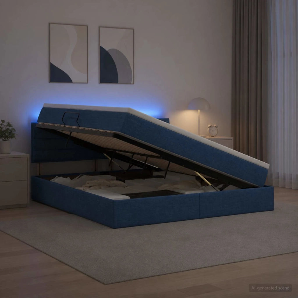Letto con contenitore LED e materasso Blu 180 x 200 cm Tessuto 3459020