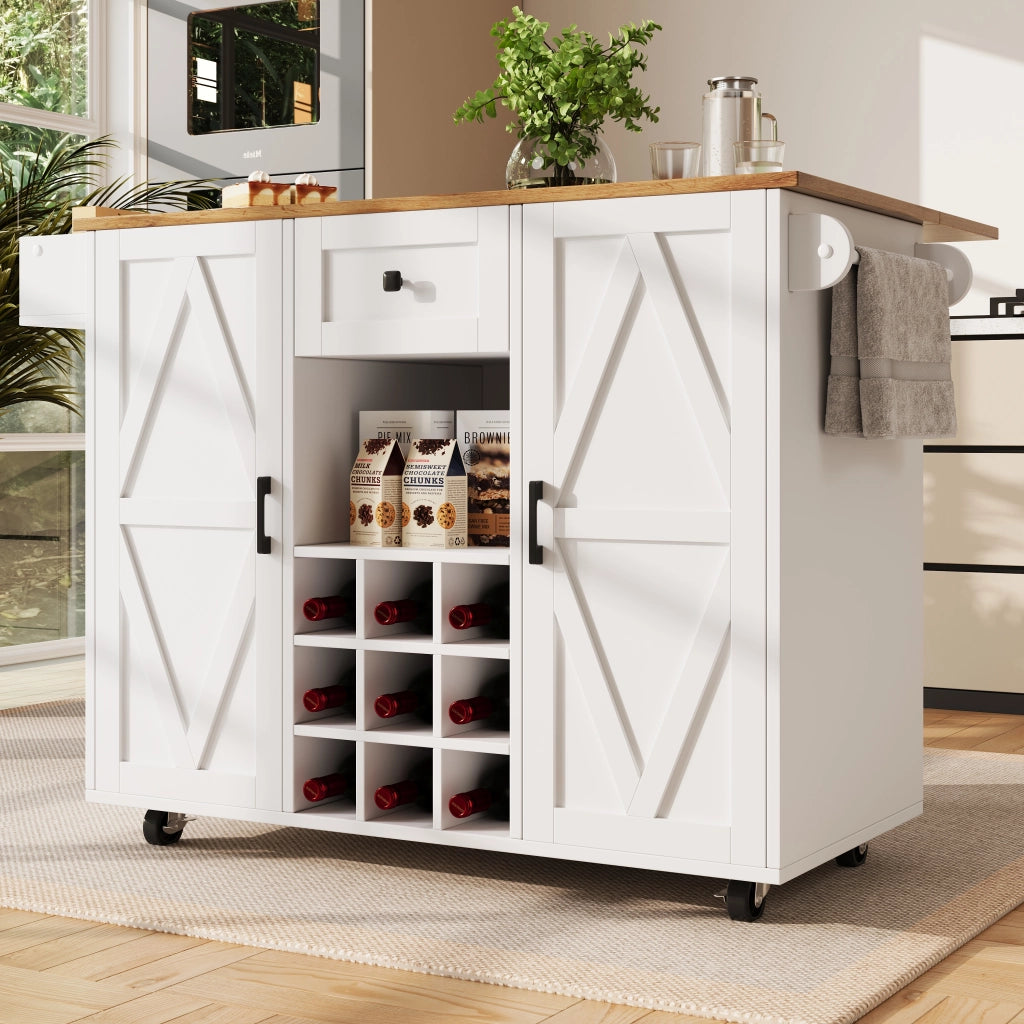 Isola da Cucina con 1 Cassetto; 2 Ripiani; 2 Ante e Piano Ribaltabile; in MDF; Bianco; 137;5 x 40 x 95;6 cm