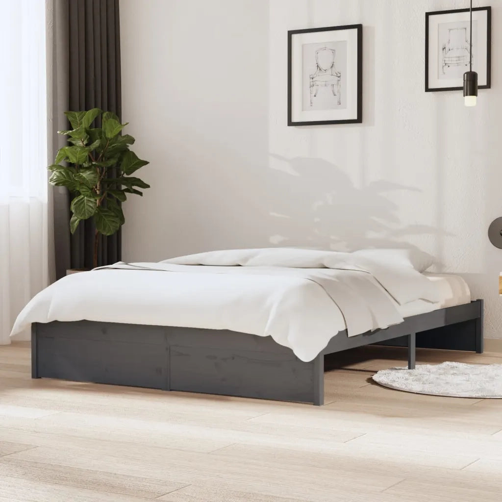 Giroletto-Struttura Letto Grigio in Legno Massello 135x190 cm Double 638874