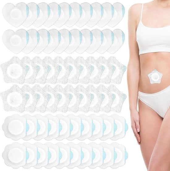 60 pezzi di adesivi per navelle autoadesivi con olio di ricino - assorbenti - uso unico - diverse stili - non tessuto - adesivi per navelle - stili a forma di cuore e fiori