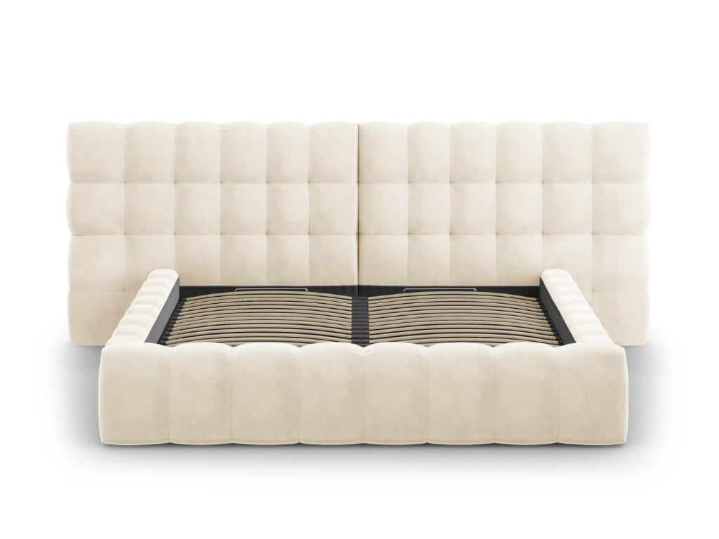 Cosmopolitan Design - Letto a cassettone con testiera doppia "Bali" 140x200cm in velluto beige chiaro 