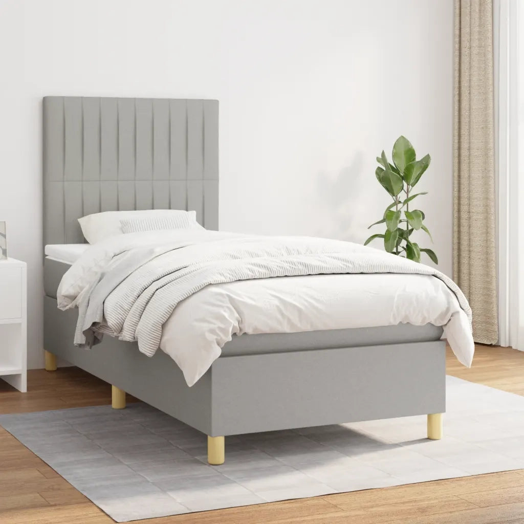 Letto singolo | Letto per adulti | Giroletto a Molle con Materasso Grigio Chiaro 90x190 cm Tessuto