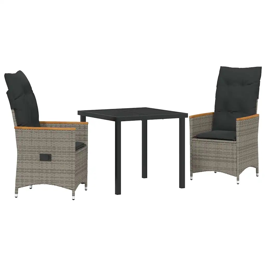 Set da Pranzo per Giardino con cuscino 3 pcs Grigio polyrattan