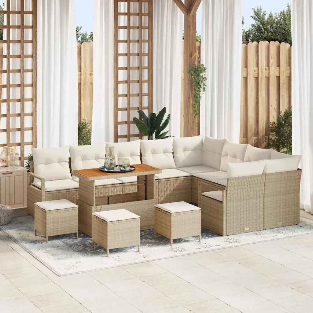 Set Divano da Giardino con cuscino 13 pcs Beige polyrattan