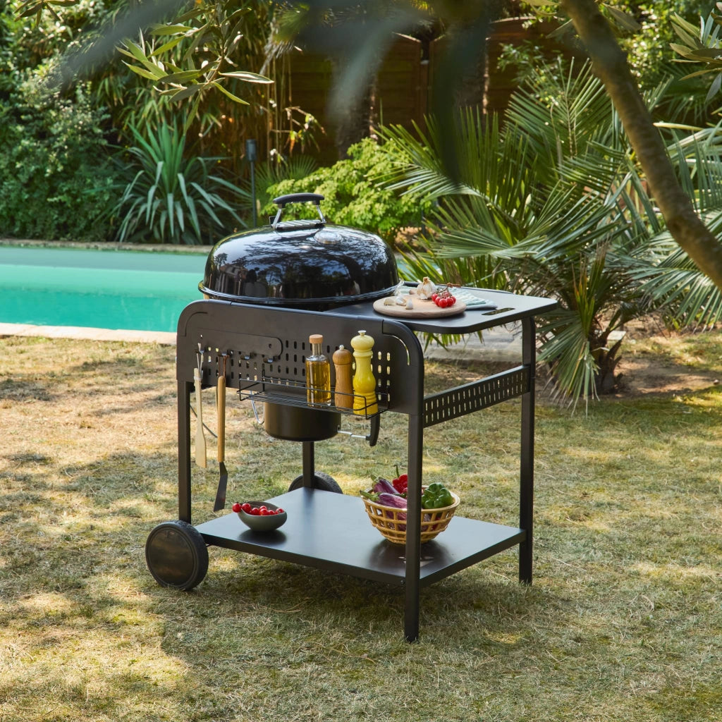 Barbecue rotondo a carbone in acciaio smaltato con carrello, ø53cm,