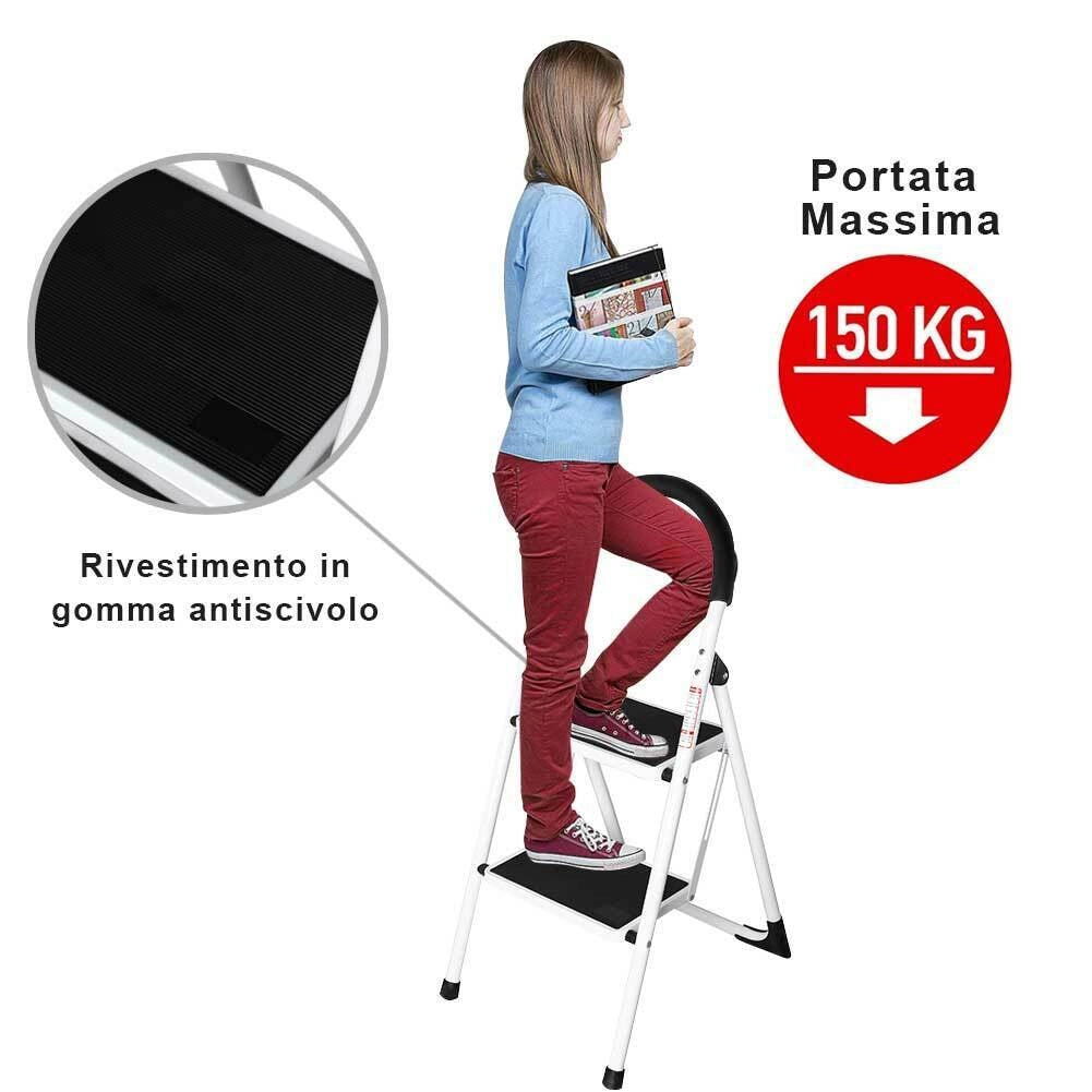 Scala Scaletta Pieghevole 2 Gradini Antiscivolo Sgabello Scaletto Acciaio 150kg
