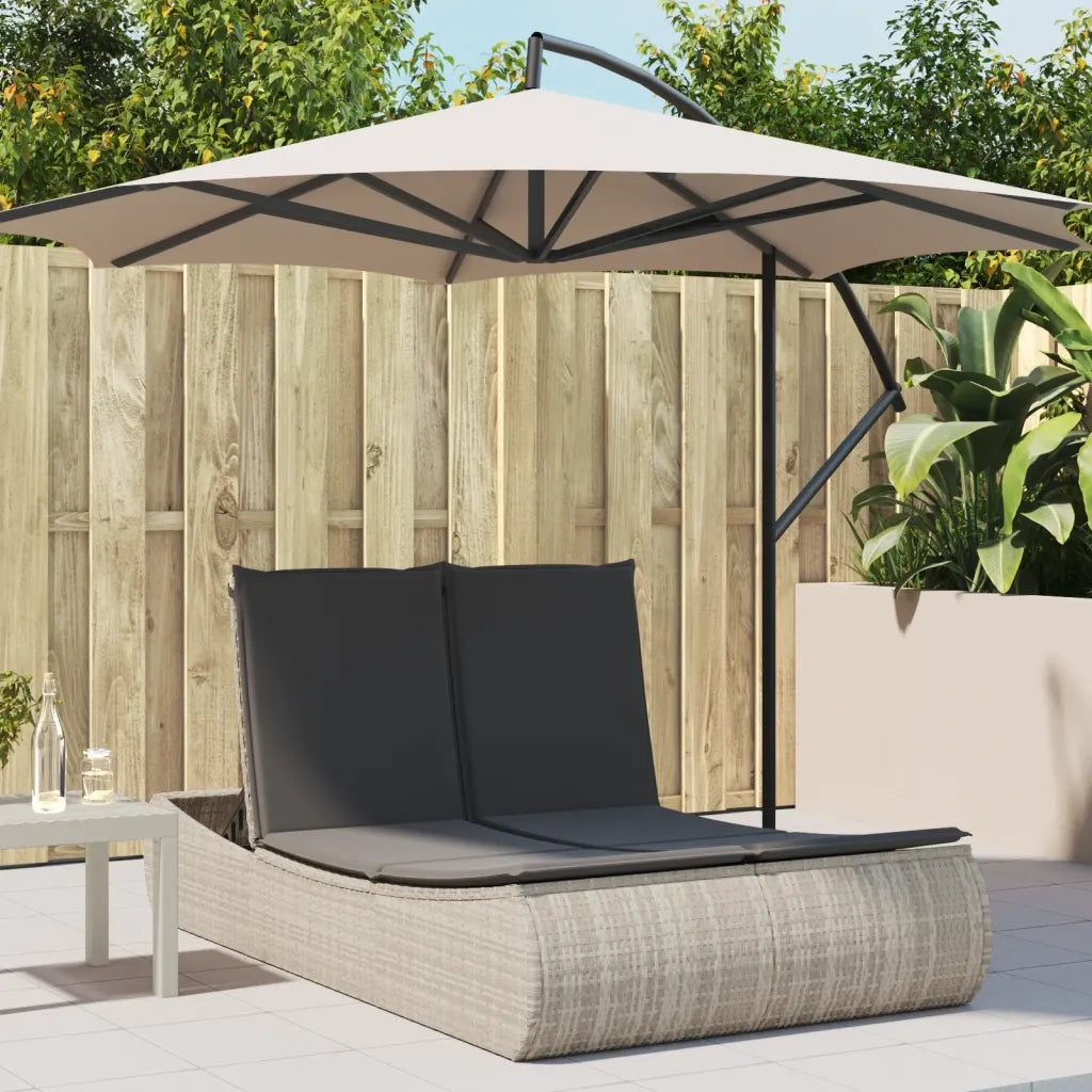Lettino Prendisole | Sdraio da giardino | Lettino da sole Doppio con Cuscini Grigio Chiaro Polyrattan