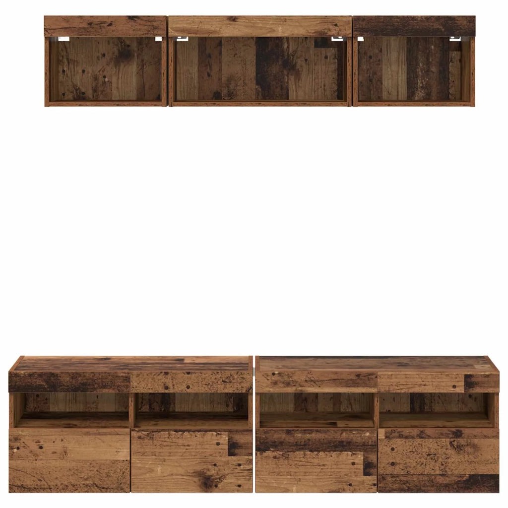 Unità a muro per TV con LED 5 pcs Legno vecchio 80 x 30 x 40 cm 3402968