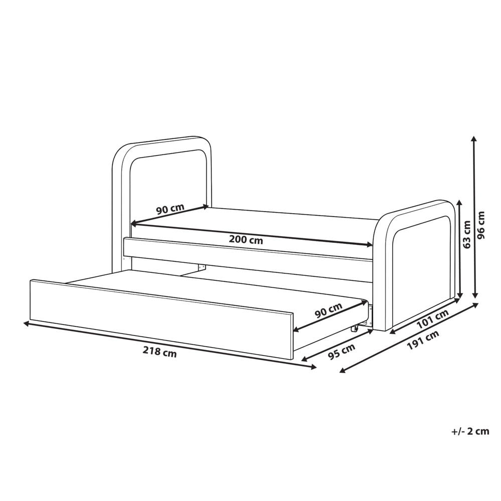 Letto singolo con secondo letto a scomparsa in tessuto Boucle 90 x 200 cm con rete a doghe rivestimento trapuntato rosa camera da letto cameretta