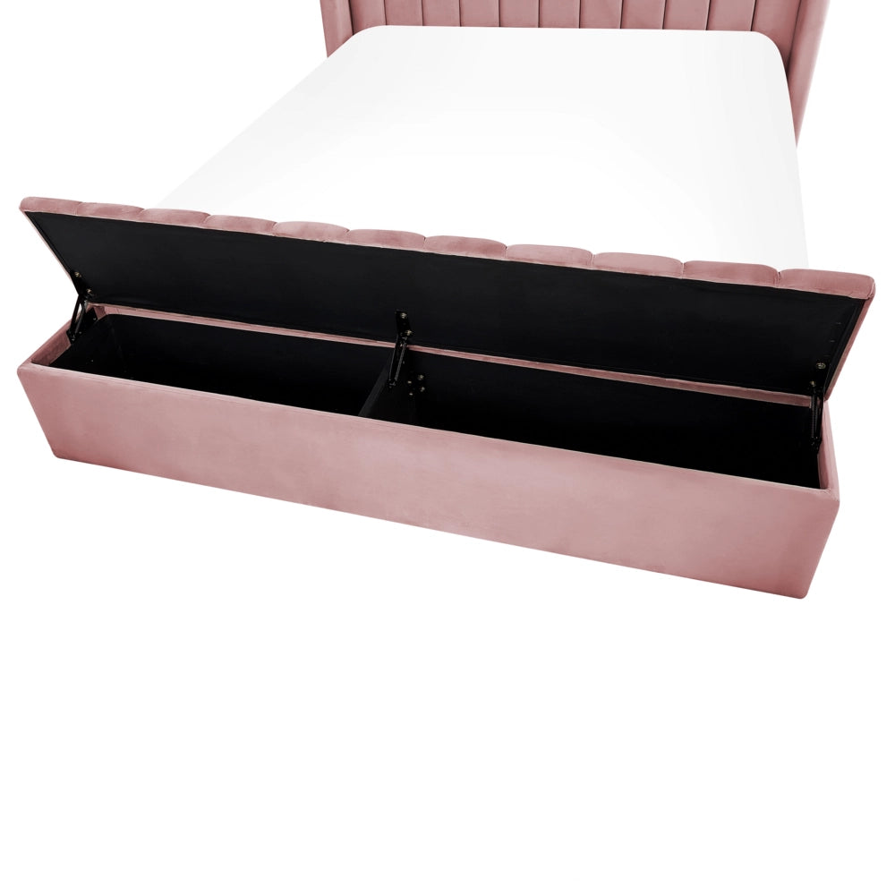 Letto velluto di colore rosa rete a doghe e cassapanca 140 x 200 cm camera da letto
