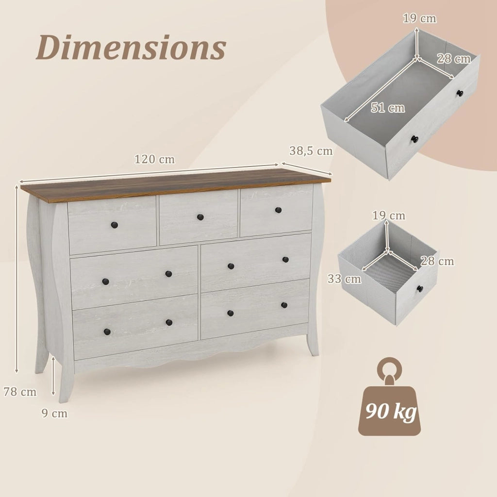Cassettiera per camera da letto, con 5 cassetti, pieghevole, in tessuto, con kit antiribaltamento, ampio spazio di archiviazione, stile rustico, per camera da letto, spogliatoio, soggiorno