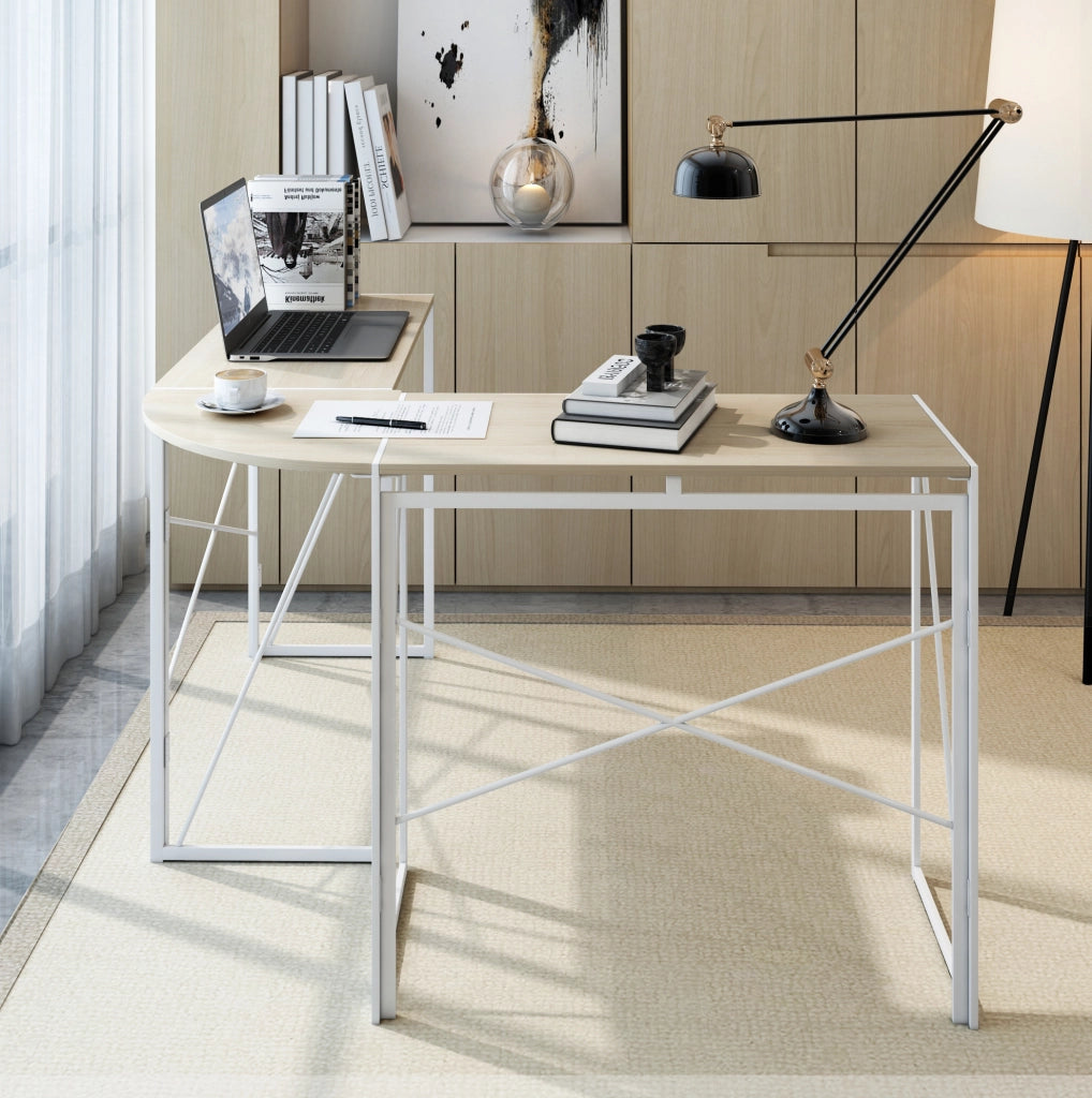 Scrivania angolare a L in MDF e metallo rovere bianco