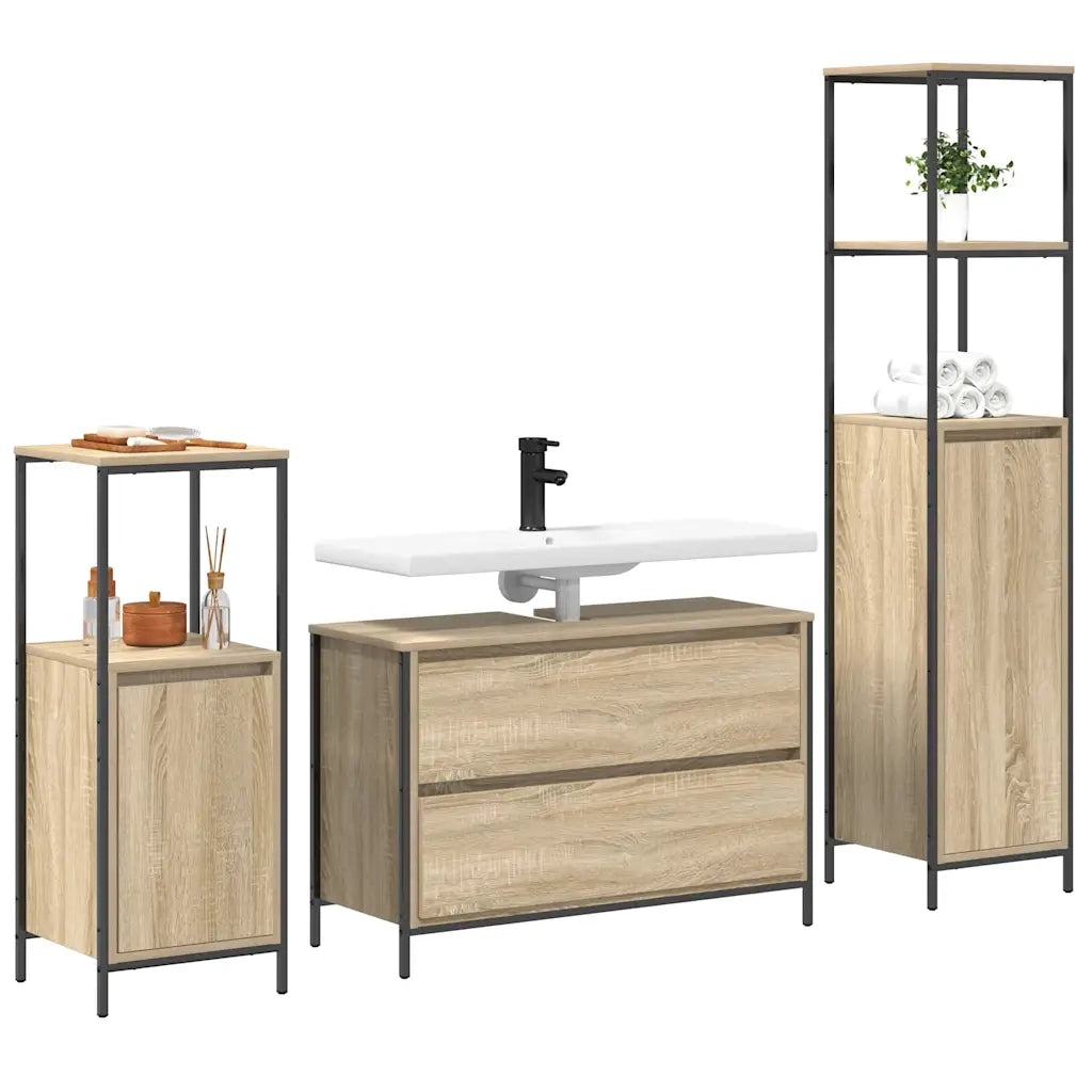 Set di mobili per il Bagno | Armadio da bagno con cassetto 3 pz Rovere Sonoma