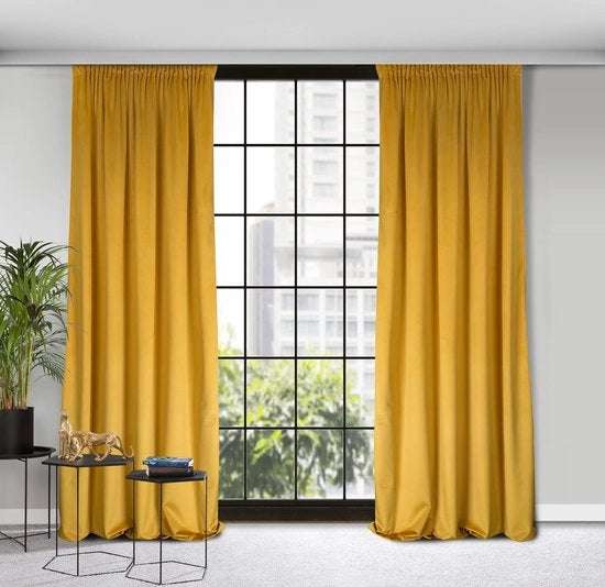 Tendina di oscuramento, Intranslucida, Tendina di seta con cordoncino - 1 pezzo Extra Lunga Tendina, Elegante, Liscia, Salotto, Camera da letto, 135x300 cm, Giallo miele