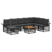 Set di divani da esterno 9 pcs Nero e Grigio scuro Poliestere