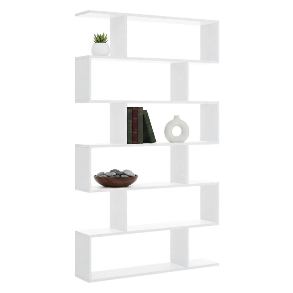 Libreria As, Scaffale da ufficio multiuso, Mobile biblioteca portalibri a 6 ripiani, 80x25h190 cm, Bianco