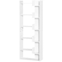 Libreria, mensola da 6 livelli, design irregolare, per soggiorno, camera da letto, ufficio, 60x21x162,5cm, bianco