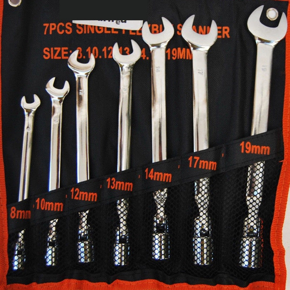 Trade Shop - Kit Set 7 Chiavi Combinate Poligonali Snodate A Bussola Pieghevole In Acciaio -