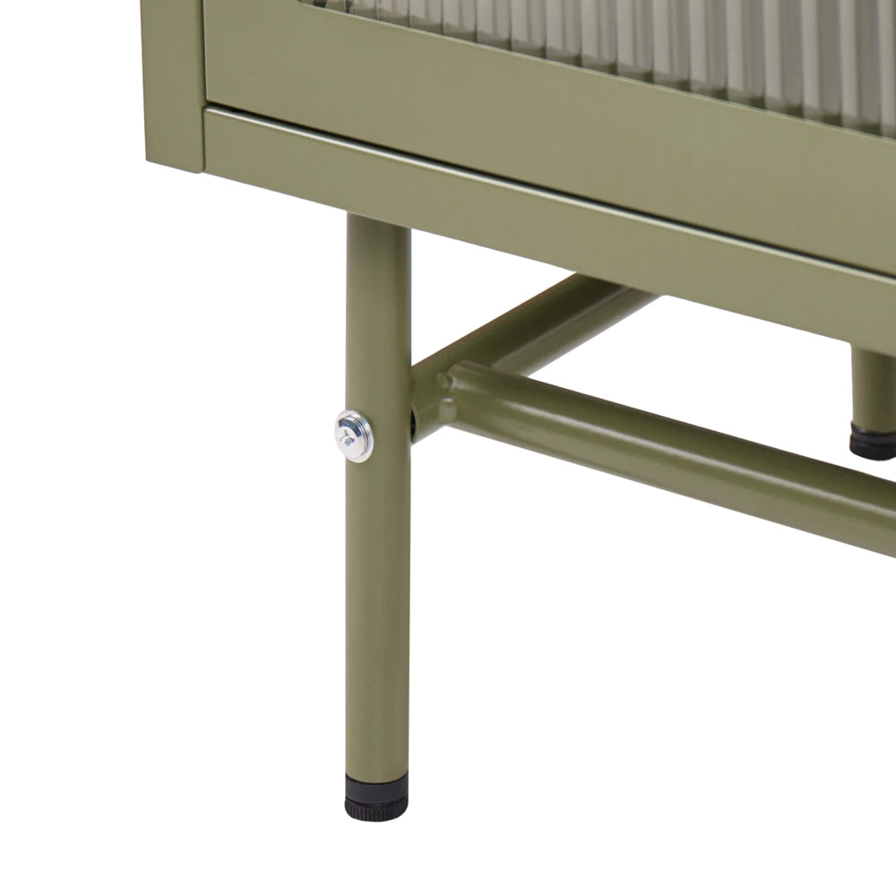 Credenza a 3 ante in metallo verde e vetro con ripiani 115 x 35