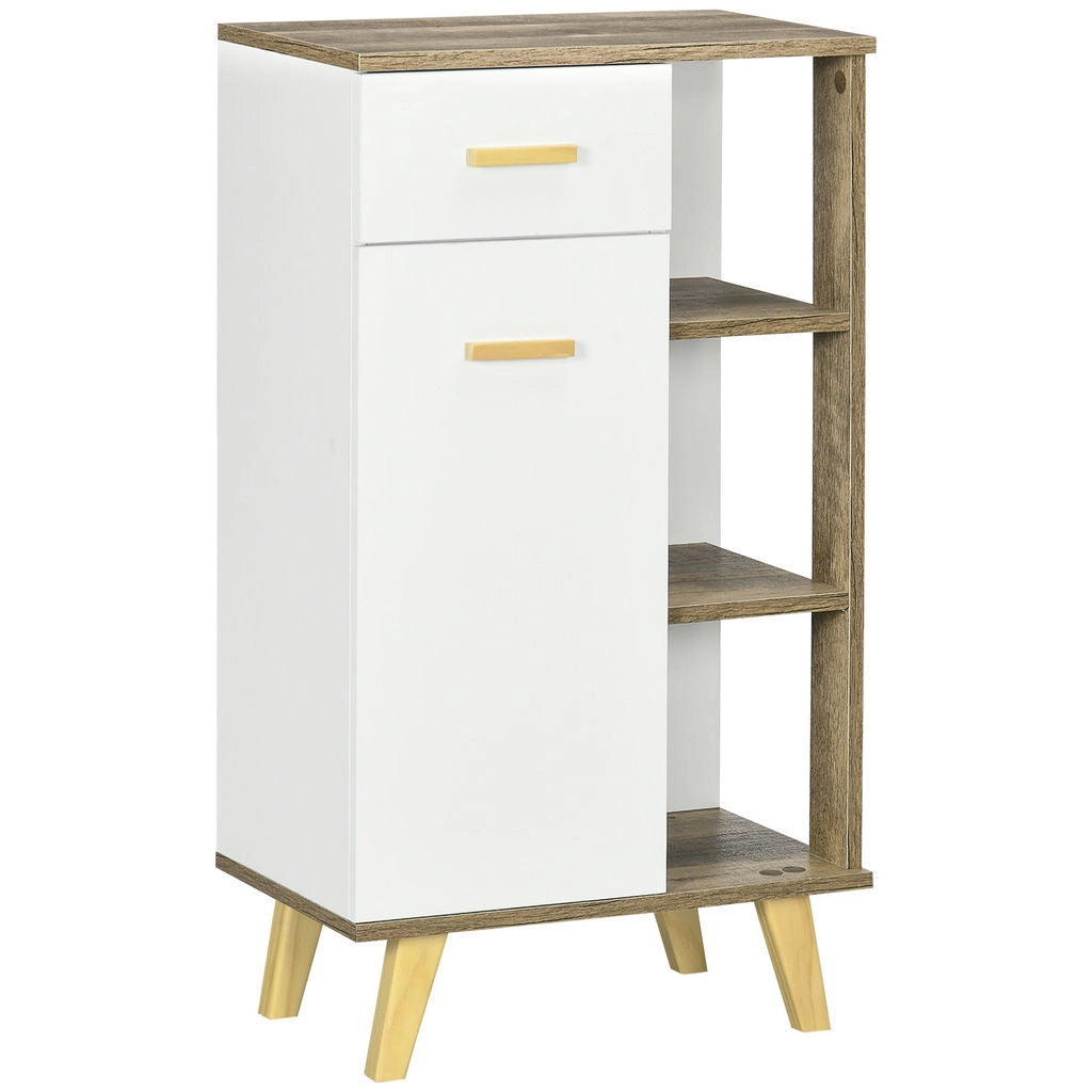 MOBILE BAGNO MODERNO CON CASSETTO E RIPIANI IN LEGNO 50X30X89CM BIANCO