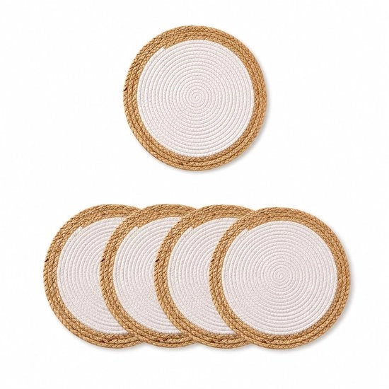 Set di 4 piatti rotondi in cotone con bordo in juta - 20 cm