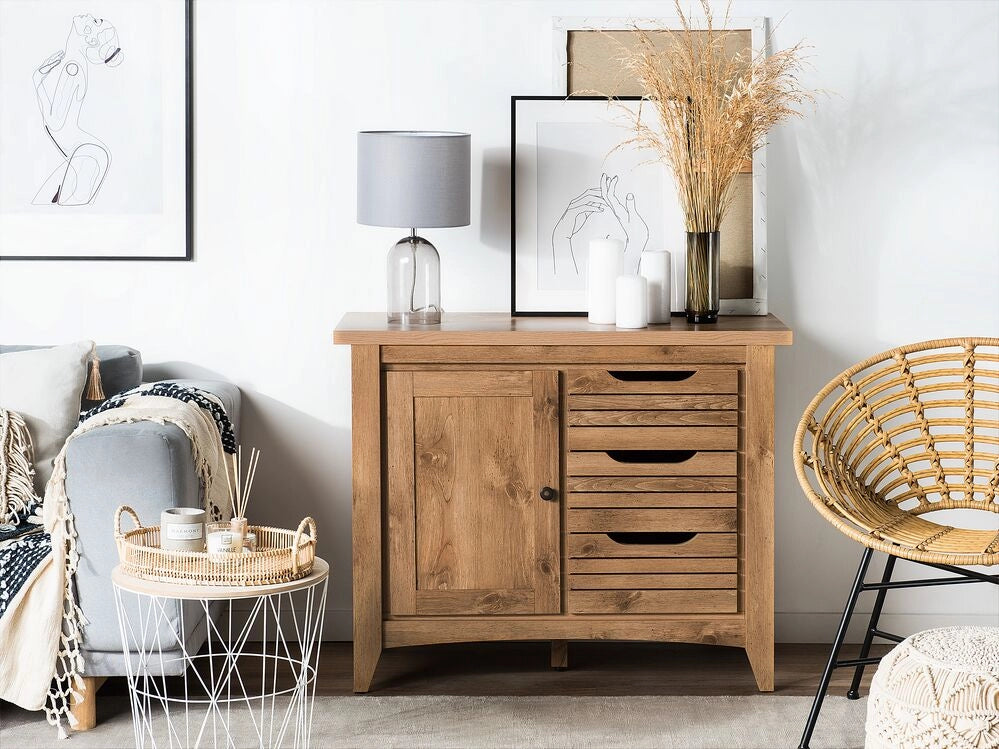 Madia credenza Effetto Legno Chiaro 80 x 99 x43 cm 1 Cassettiera con 3 Cassetti
