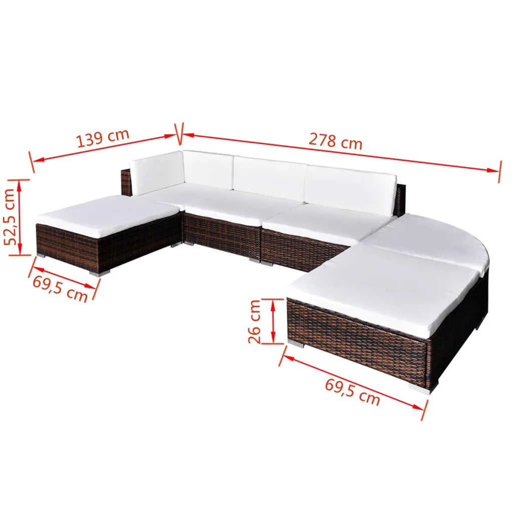 Set Divani da Giardino 6 pz con Cuscini in Polyrattan Marrone cod mxl 34914