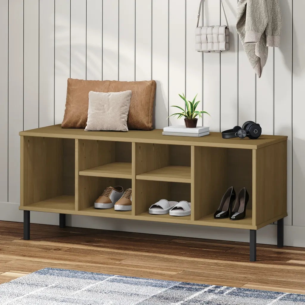 Scarpiera | Mobile per scarpe Gambe Metallo Marrone 106x35x45cm Legno Massello OSLO