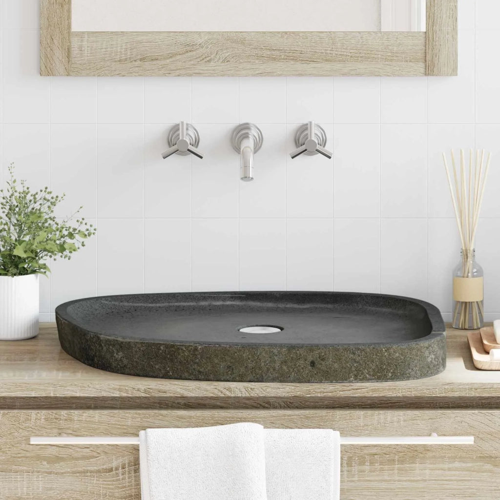 Lavabo-Lavandino-Lavello Grigio (55-65) x (40-50) x 6 cm Pietra di Fiume