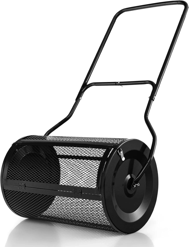 Rullo Spargiconcime Prato da 80L, Spargiconcime a Rullo Ø41 x 68 cm con Manico e Cestello in Rete Metallica, Spargiterriccio da Giardino per Concimazione e Semina (Verde)