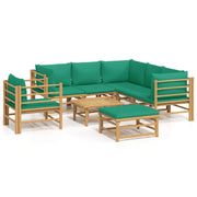 Set di mobili da giardino mobili da esterno 8 pezzi con cuscini bambù verde 02_0017770