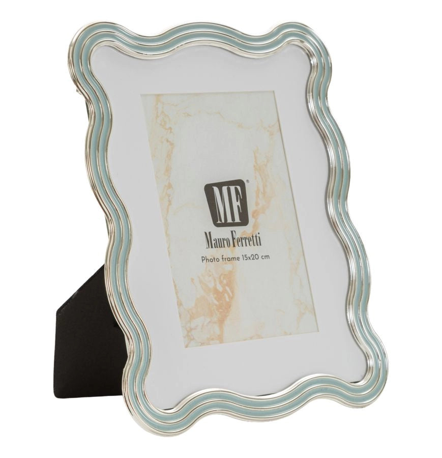Cornice Elizabeth Celeste 17,5x1,3x22,5 cm in Zinco e Vetro Azzurro e Argento