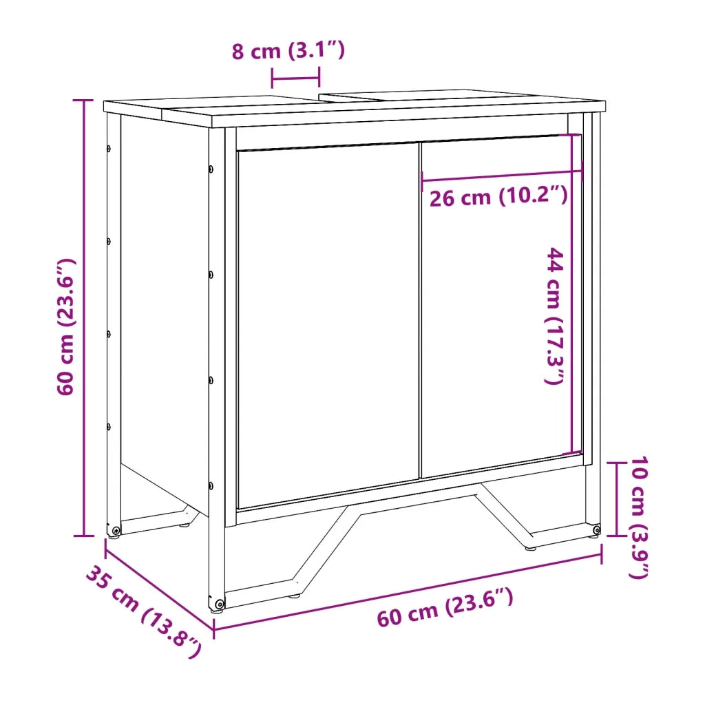 Mobile lavabo dal design moderno prezzo competitivo 60 x 35 x 60 cm salvaspazio realizzato in legno ingegnerizzato di rovere Sonoma 02_0049569