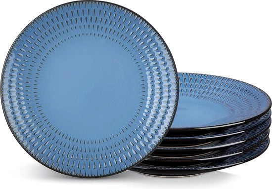 Tavolo da pranzo, insieme di tavoli da pranzo per 6 persone, diametro 21,8 cm, insieme di tavoli da pranzo, servizio per lavastoviglie e forno a microonde, tavolo per pasta, tavolo da colazione, tavolo da torta, blu scuro