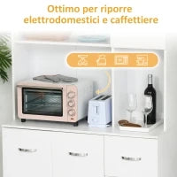 Credenza da Cucina Moderna con Cassetti, Armadietti e Ripiani Aperti, 100x39.5x183.5cm, Bianco