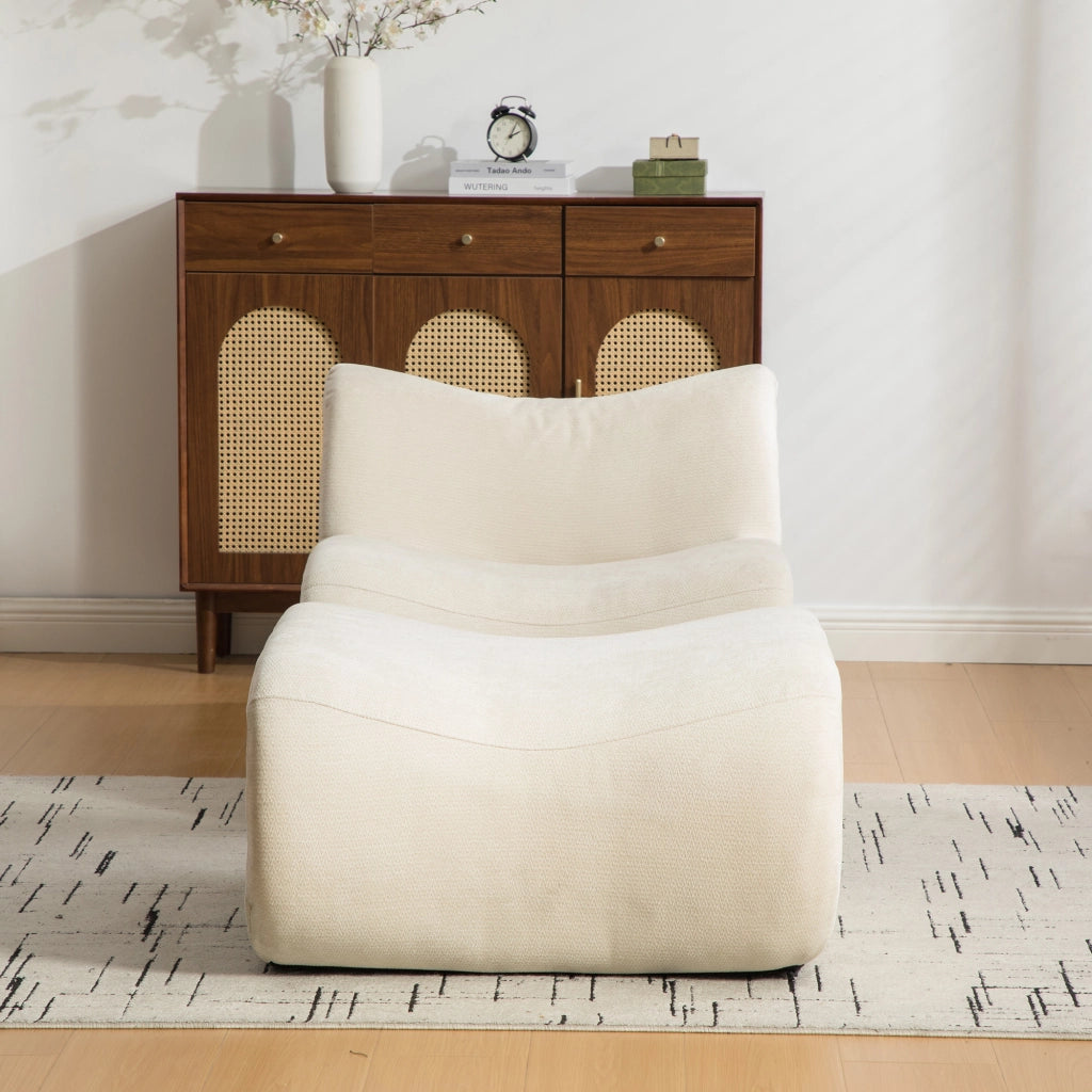 Divano compressato in ciniglia beige senza montaggio; con comfort effetto materasso