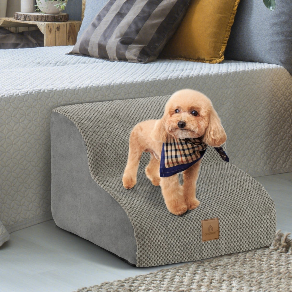 Rampa per cani con 2 scalini in schiuma-Scale per animali con copertura lavabile fondo antiscivolo Grigio