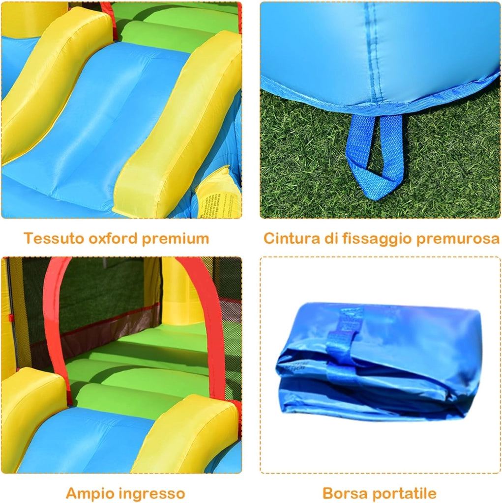 Castello gonfiabile per bambini, Con Scivolo ad Acqua, Trampolino e Piscina, per 2 Bambini di 3-5 Anni, Con Borsa di Trasporto e Kit di Riparazione, 365 x 200 x 190 cm (Senza soffiatore)